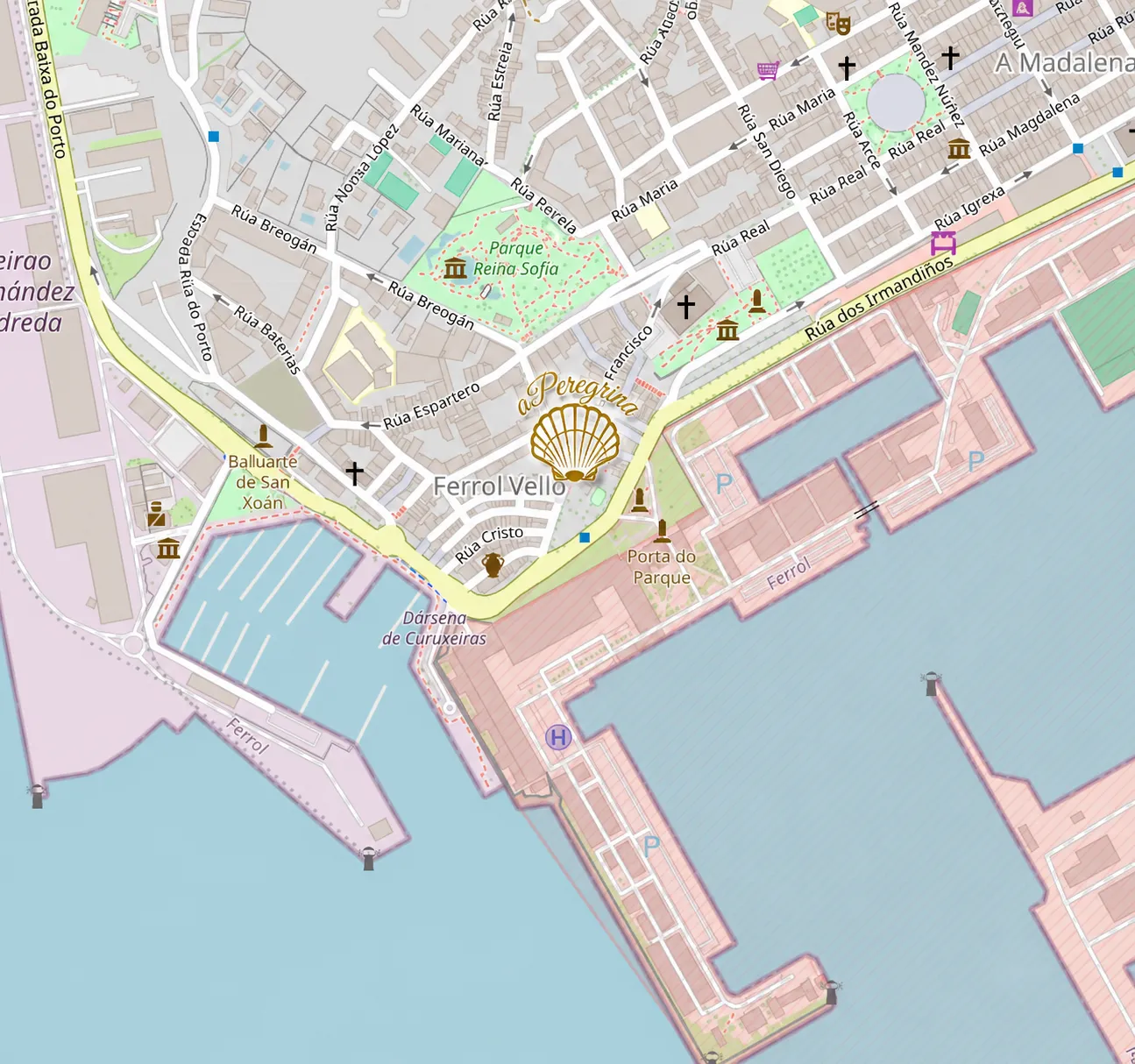 Mapa de ubicación de aPeregrina en la Rúa San Francisco, Ferrol
